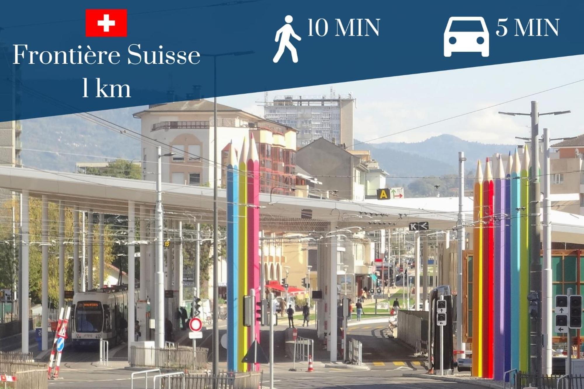 Homey Keola - Parking Prive Gratuit - Aux Portes De Geneve - Au Pied Du Tram - Appartement Avec 1 Chambre Et Un Grand Salon Avec Un Canape-Lit 앵빌리 외부 사진