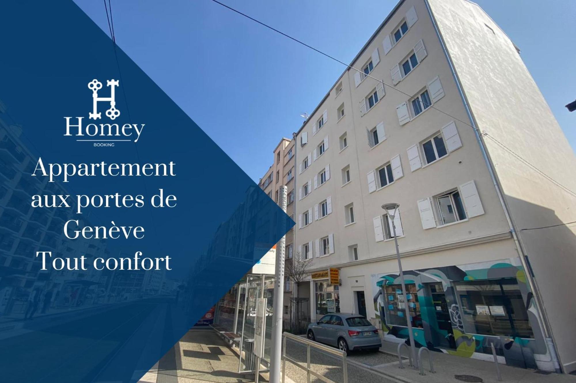 Homey Keola - Parking Prive Gratuit - Aux Portes De Geneve - Au Pied Du Tram - Appartement Avec 1 Chambre Et Un Grand Salon Avec Un Canape-Lit 앵빌리 외부 사진